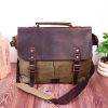Vintage Waxed Canvas Leather Messenger Bag Retro Laptop